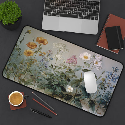 Vintage Botanical Desk Mat: Wildflower Painting Design