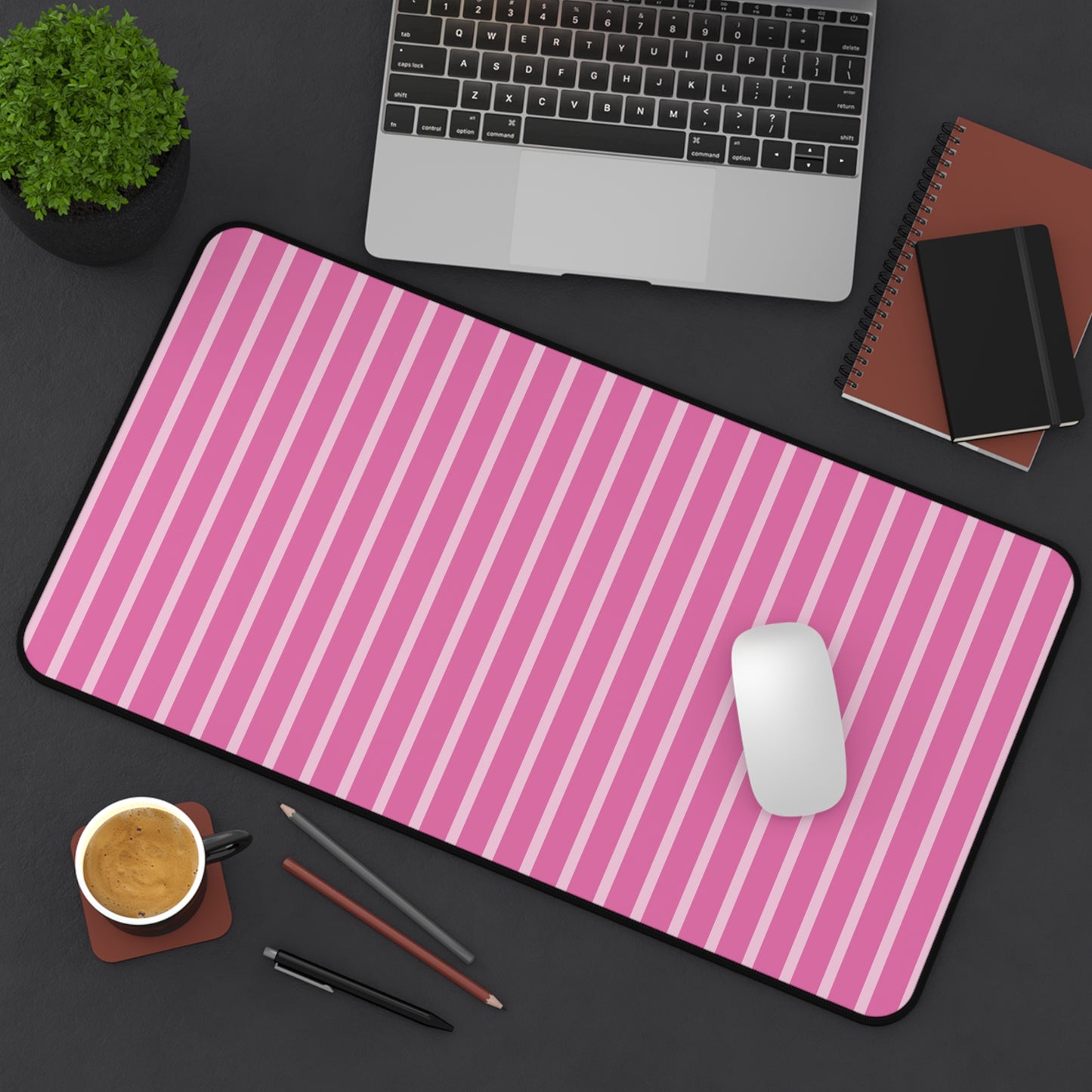 Pink Striped Desk Mat — Pastel Mouse Pad for Cute Workspaces