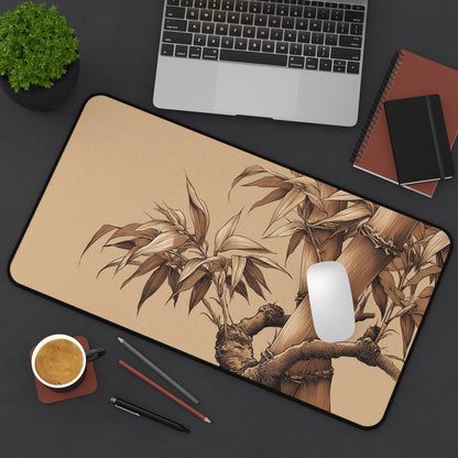 Bamboo Line Art Desk Mat: Beige & Minimalist Zen Mouse Pad