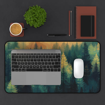 Forest Skyline Desk Mat: Green & Gold Woodland Mouse Pad