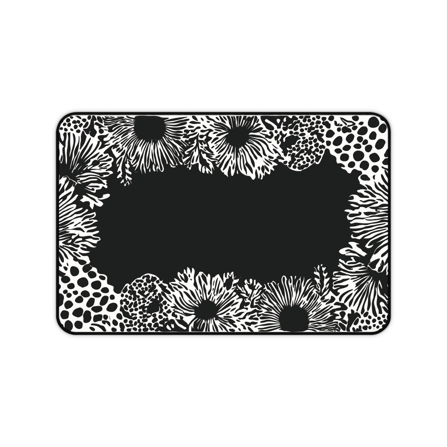 Abstract Flower Desk Mat: Modern Black & White Design