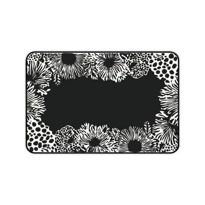 Abstract Flower Desk Mat: Modern Black & White Design