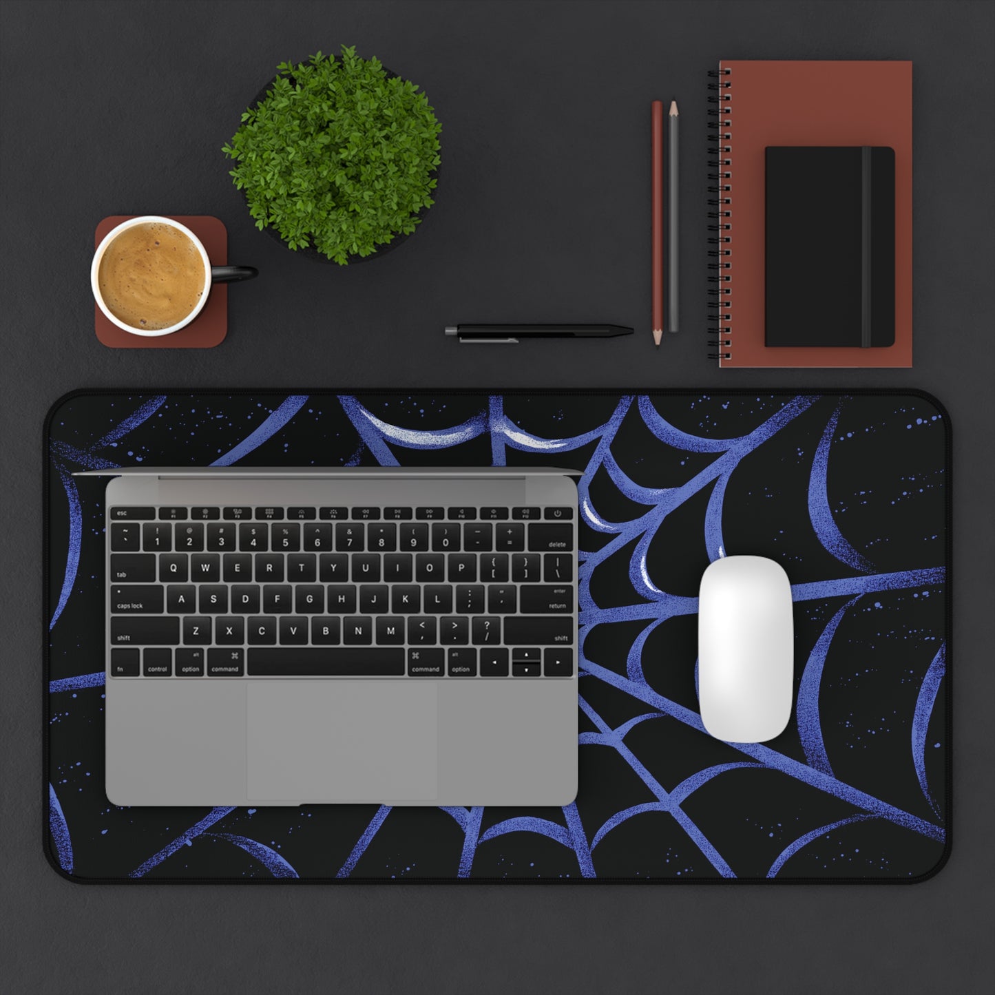 Blurple Spider Web Desk Mat, Halloween Aesthetic Mouse Pad
