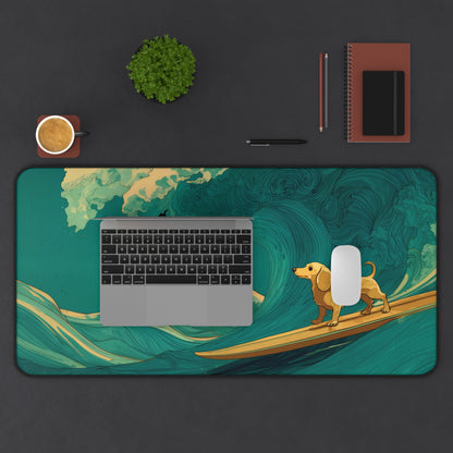 Surfing Dachshund Dog Ocean Wave Desk Mat