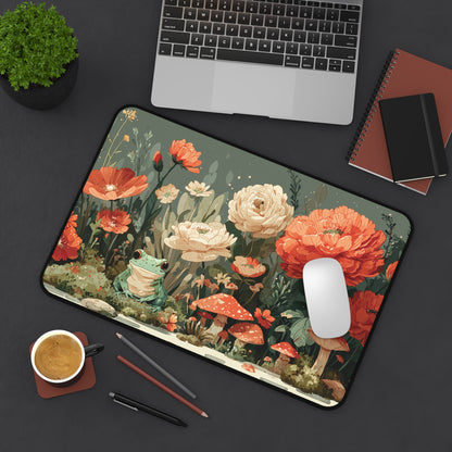Whimsical Frog and Mushroom Desk Mat XL