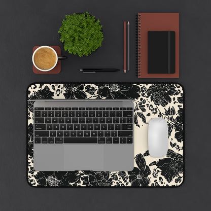 Vintage Black Floral Desk Mat: Cream & Ink Botanical Computer Pad