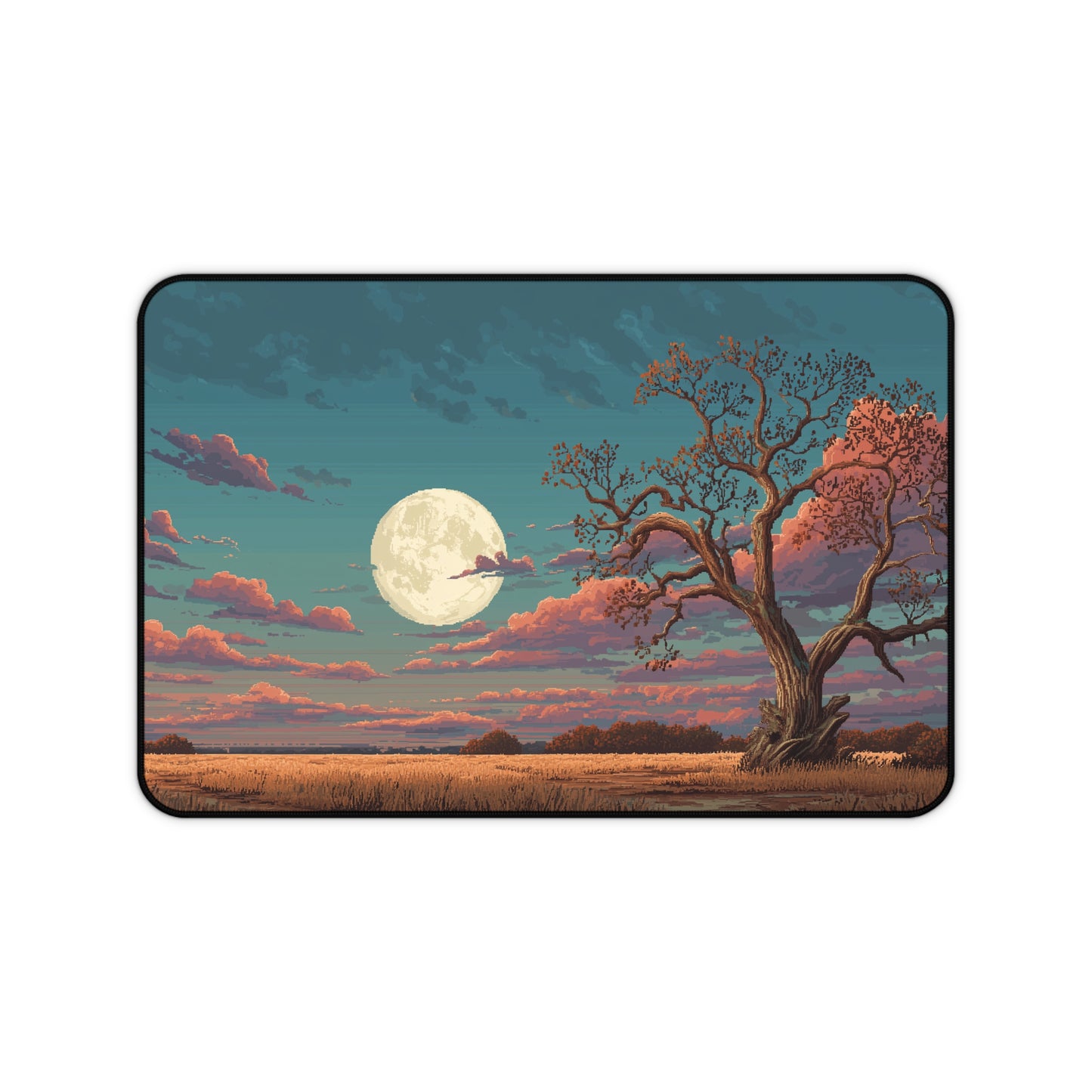Pixel Art Desk Mat: Moonlit Tree Mouse Pad XXL