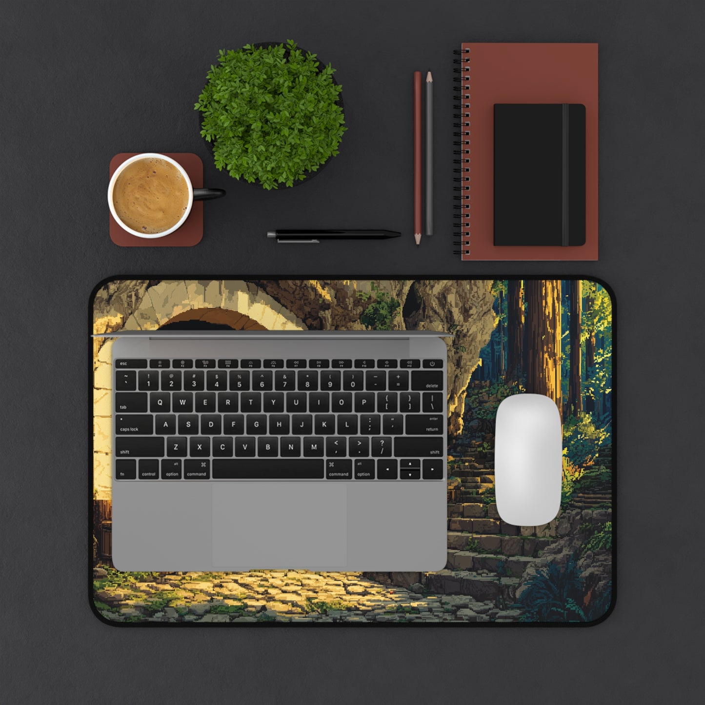 Pixel Art Desk Mat: Forest Cave Mouse Pad