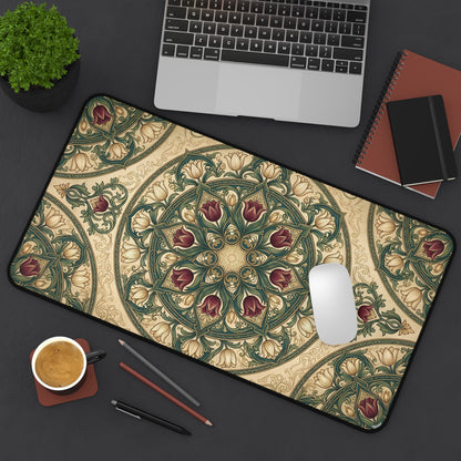 Art Nouveau Tulip Desk Mat: Vintage Tapestry Mandala Mouse Pad