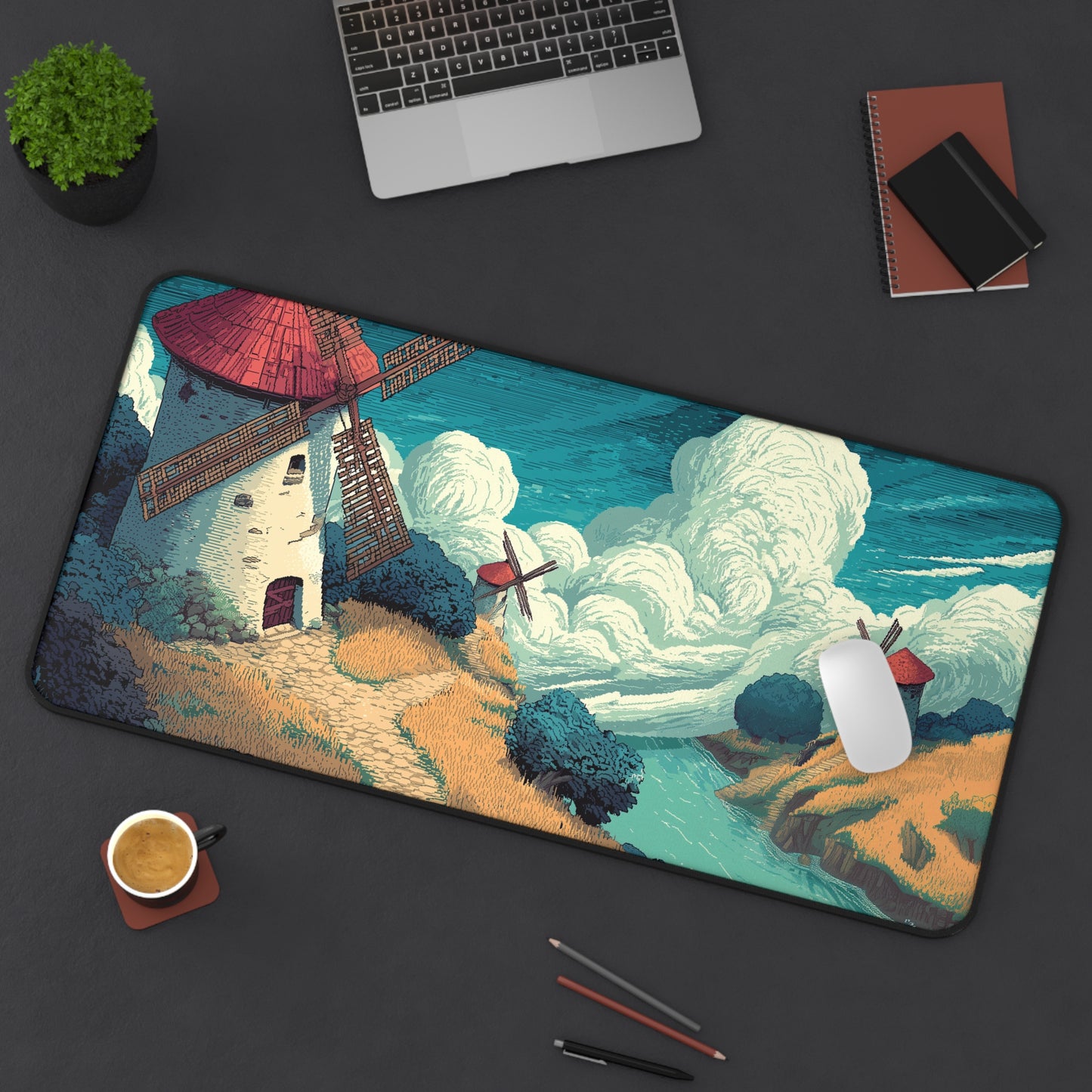 Pixel Art Desk Mat: Country Windmill Mouse Pad