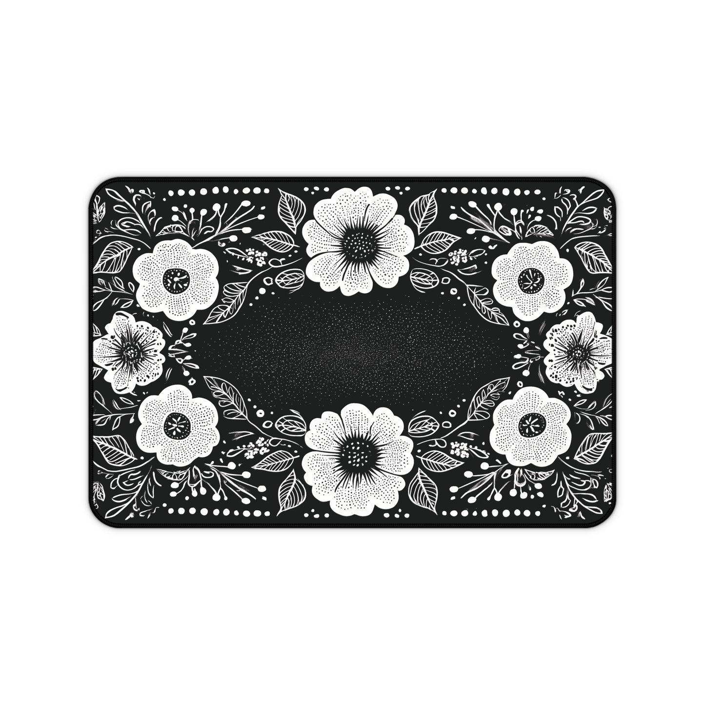 Black & White Floral Desk Mat: Hand-Drawn Botanical Mouse Pad