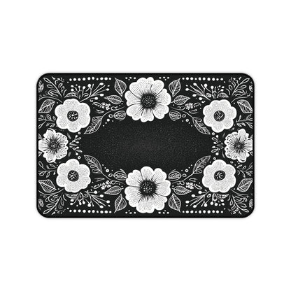 Black & White Floral Desk Mat: Hand-Drawn Botanical Mouse Pad