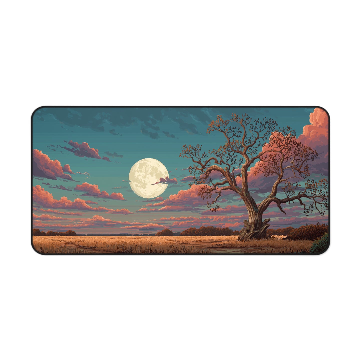Pixel Art Desk Mat: Moonlit Tree Mouse Pad XXL