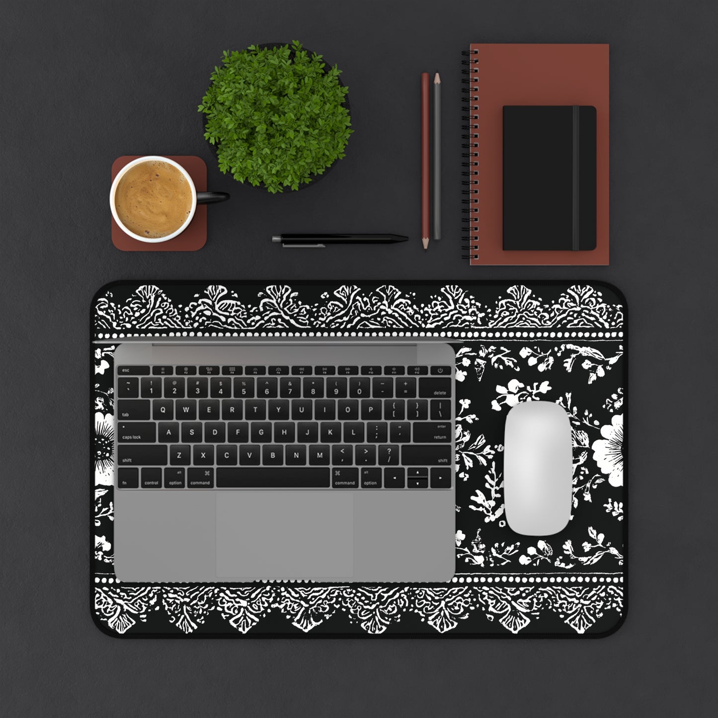 Black Damask Floral Desk Mat: Vintage Mouse Pad XL