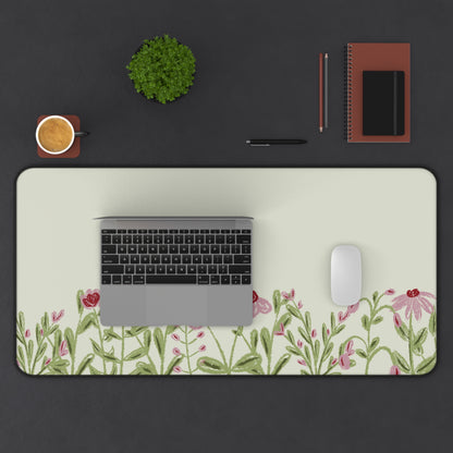 Pink Flower Desk Mat: Wildflower Meadow on Sage Green