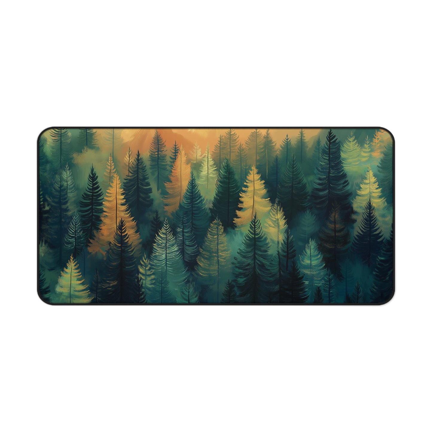 Forest Skyline Desk Mat: Green & Gold Woodland Mouse Pad