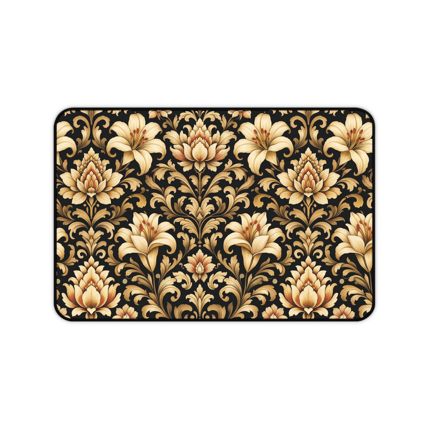 Black & Gold Desk Mat: Luxury Damask Mouse Pad