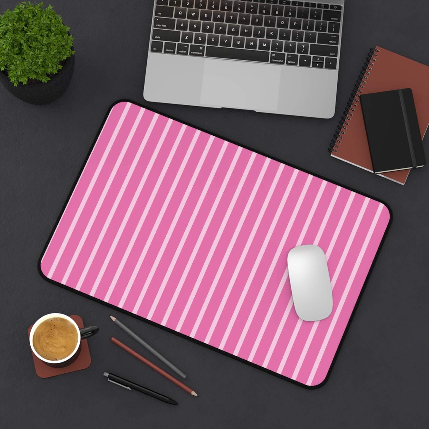 Pink Striped Desk Mat — Pastel Mouse Pad for Cute Workspaces