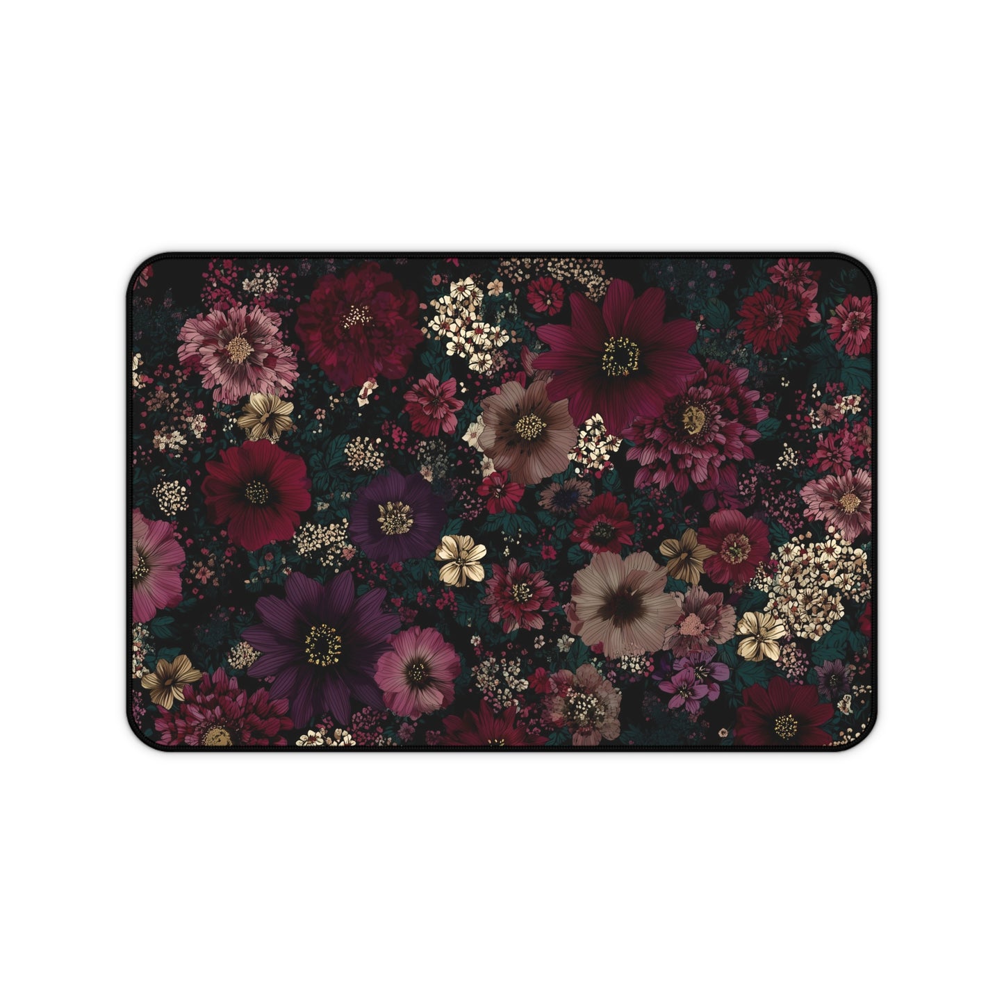 Dark Floral Desk Mat: Moody Burgundy & Plum Flower Print
