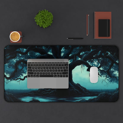 Eerie Moonlit Tree Desk Mat: Gothic Fantasy Desk Pad