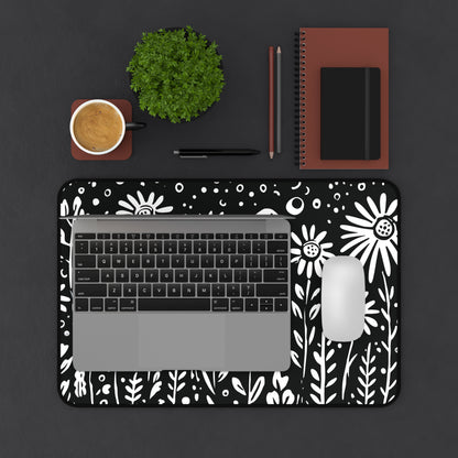Wildflower Desk Mat: Hand-Drawn Doodle Floral in Black & White