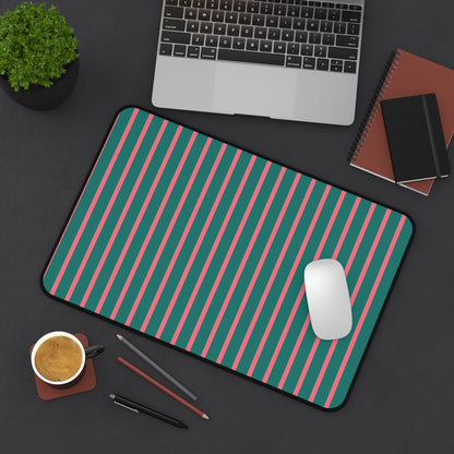 Teal & Coral Vertical Stripe Desk Mat — Modern Retro Office Mousepad