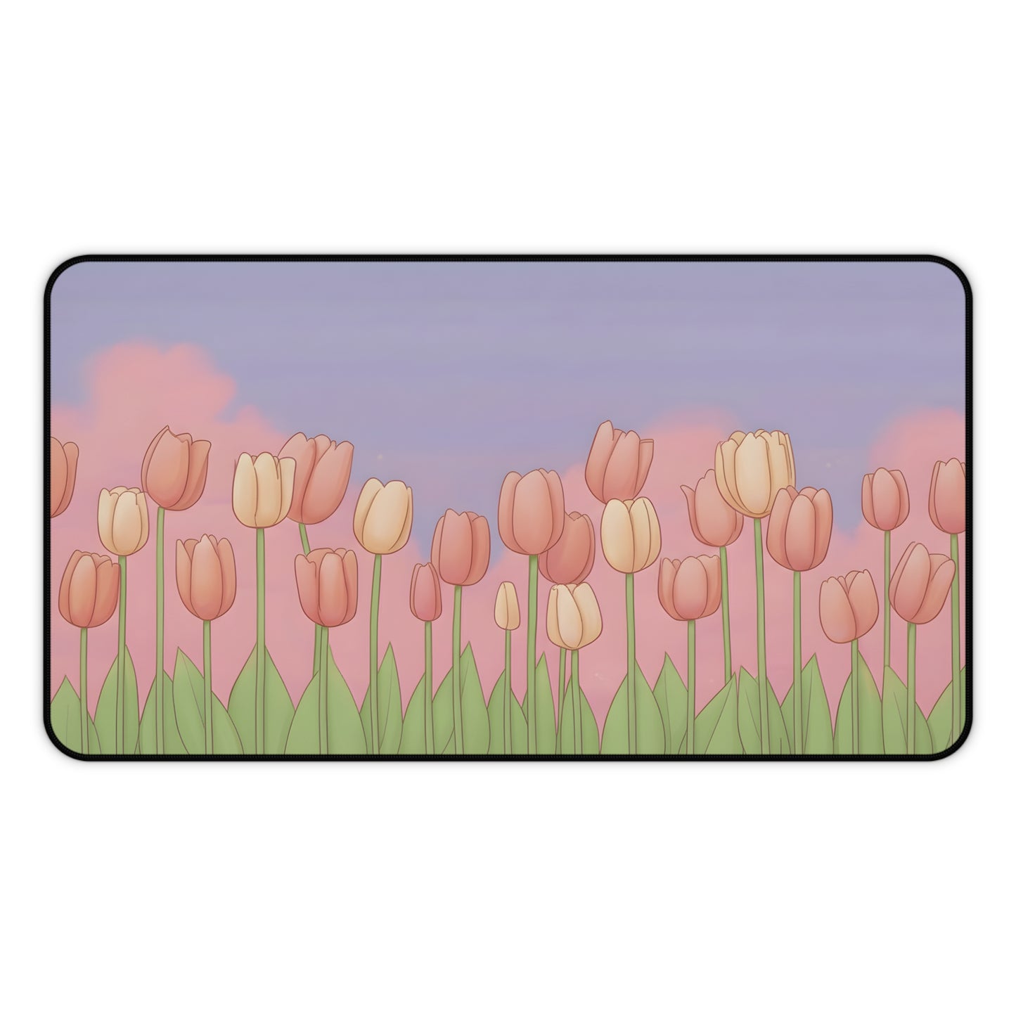 Pink Tulip Desk Mat: Soft Spring Kawaii Mouse Pad