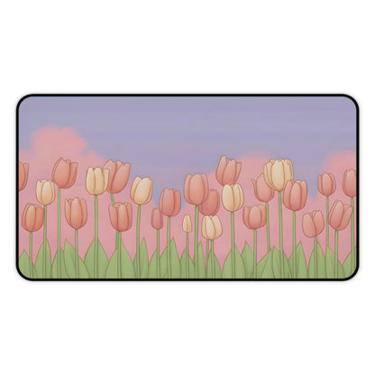 Pink Tulip Desk Mat: Soft Spring Kawaii Mouse Pad