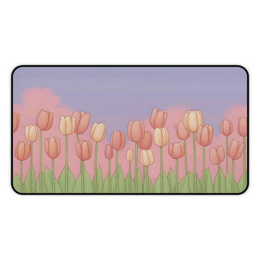 Tulip Mouse Pad Kawaii Gaming Desk Mat XL Floral Cartoon Mousepad Pastel Pink Gamer Gift Flowers Lover Computer Keyboard Mat Desk Decor