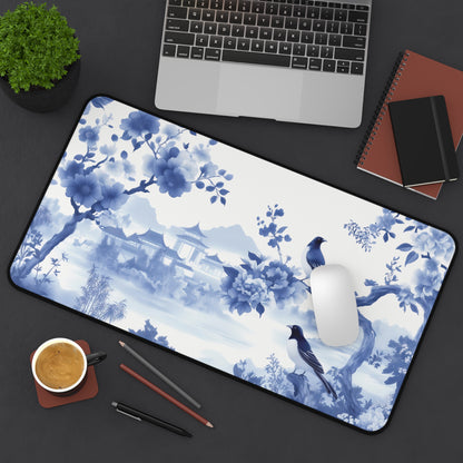 Floral Blue Landscape Chinoiserie Desk Mat