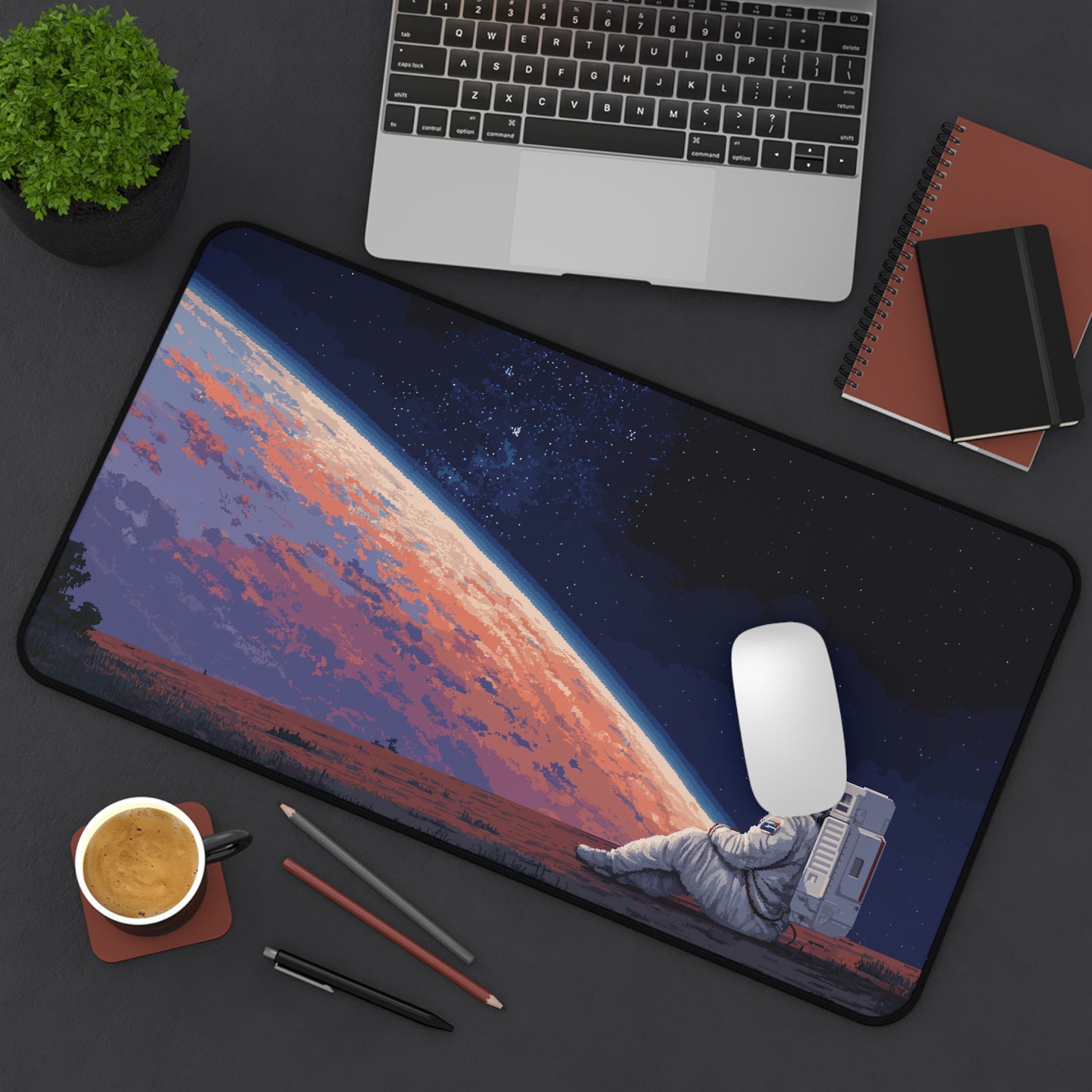 Astronaut Desk Pad: Pixel Art Aesthetic Large Mouse Pad