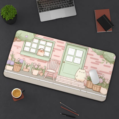 Kawaii Cottage Mouse Pad, Pastel Pink Gaming Desk Mat XL