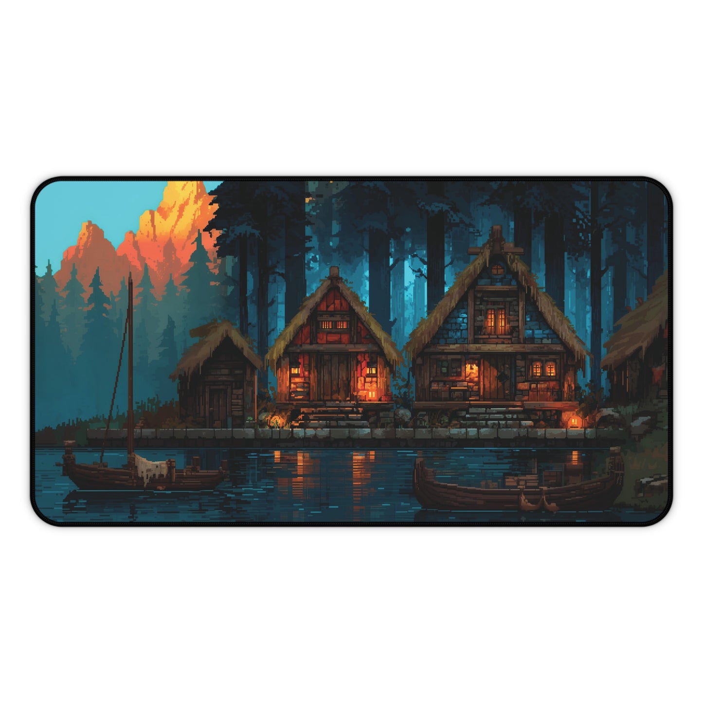 Pixel Art Desk Mat: Fantasy Village Gaming Mouse Pad