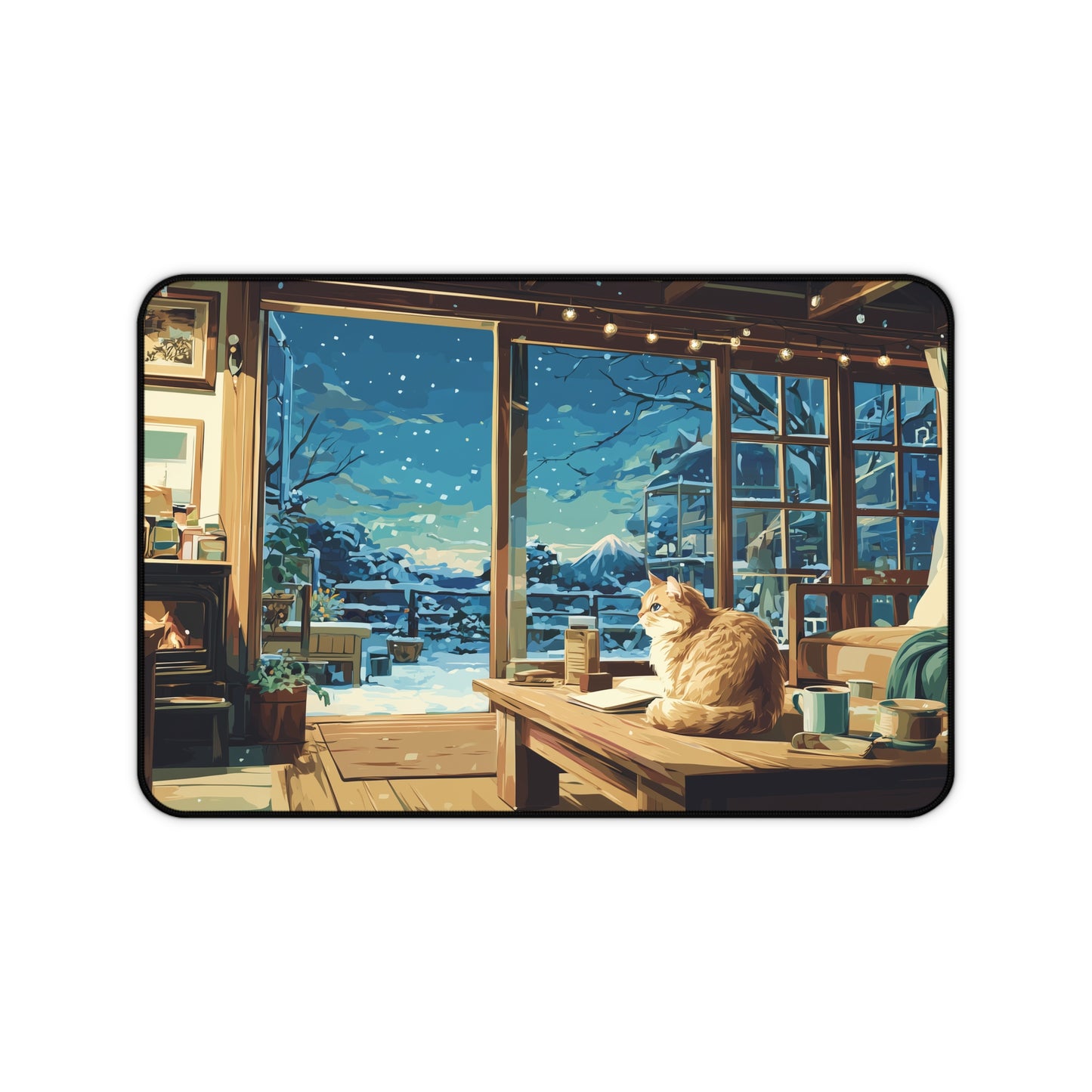 Winter Cat Desk Mat, Snowy Mouse Pad for Cat Lovers