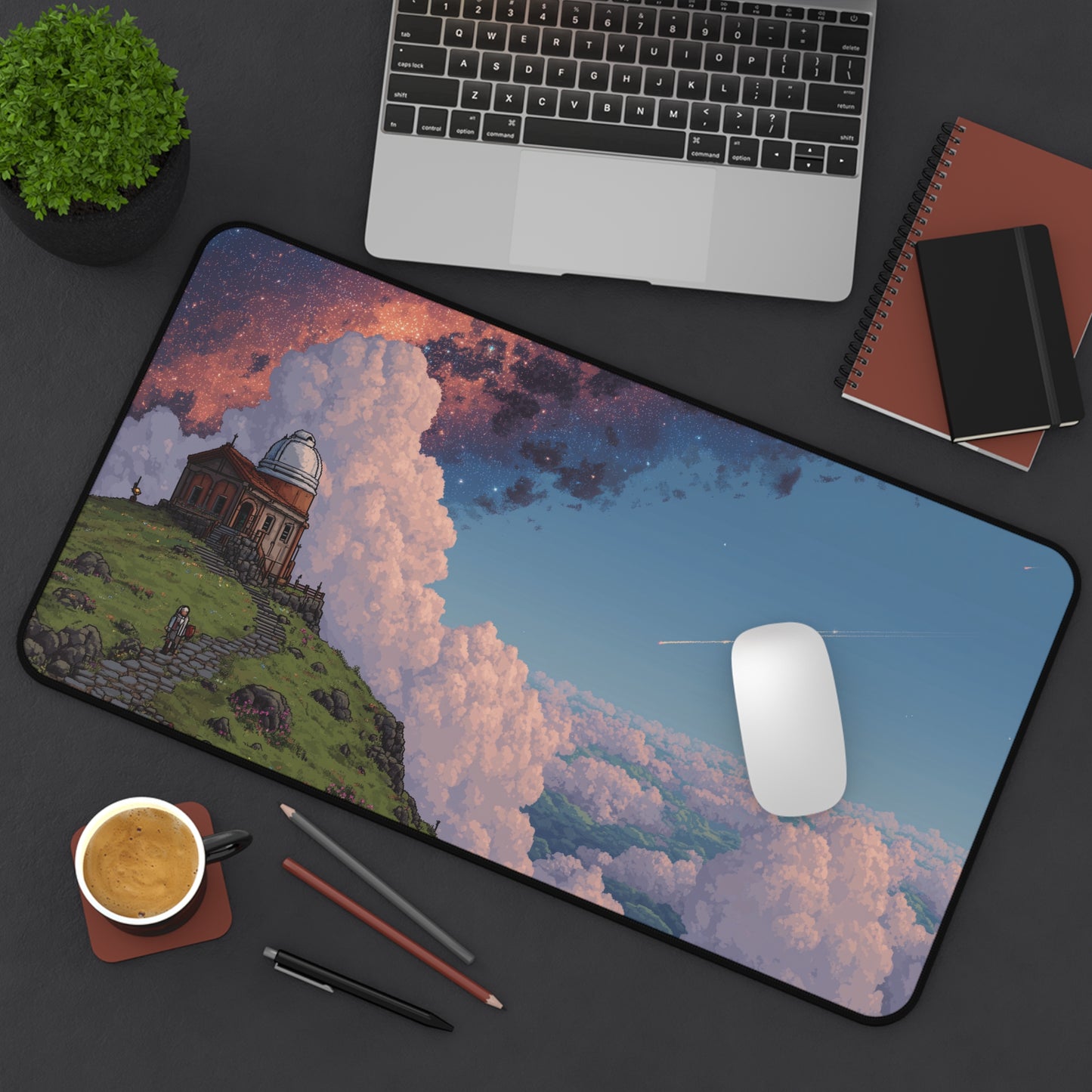 Pixel Art Desk Mat: Serene Observatory Mouse Pad