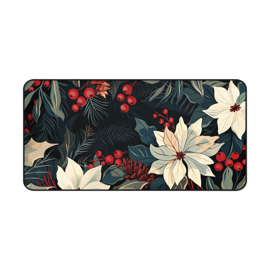 Floral Christmas Desk Mat, Cottagecore Holiday Desk Decor