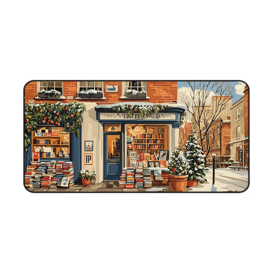Cozy Winter Bookstore Desk Mat, Christmas Desk Decor