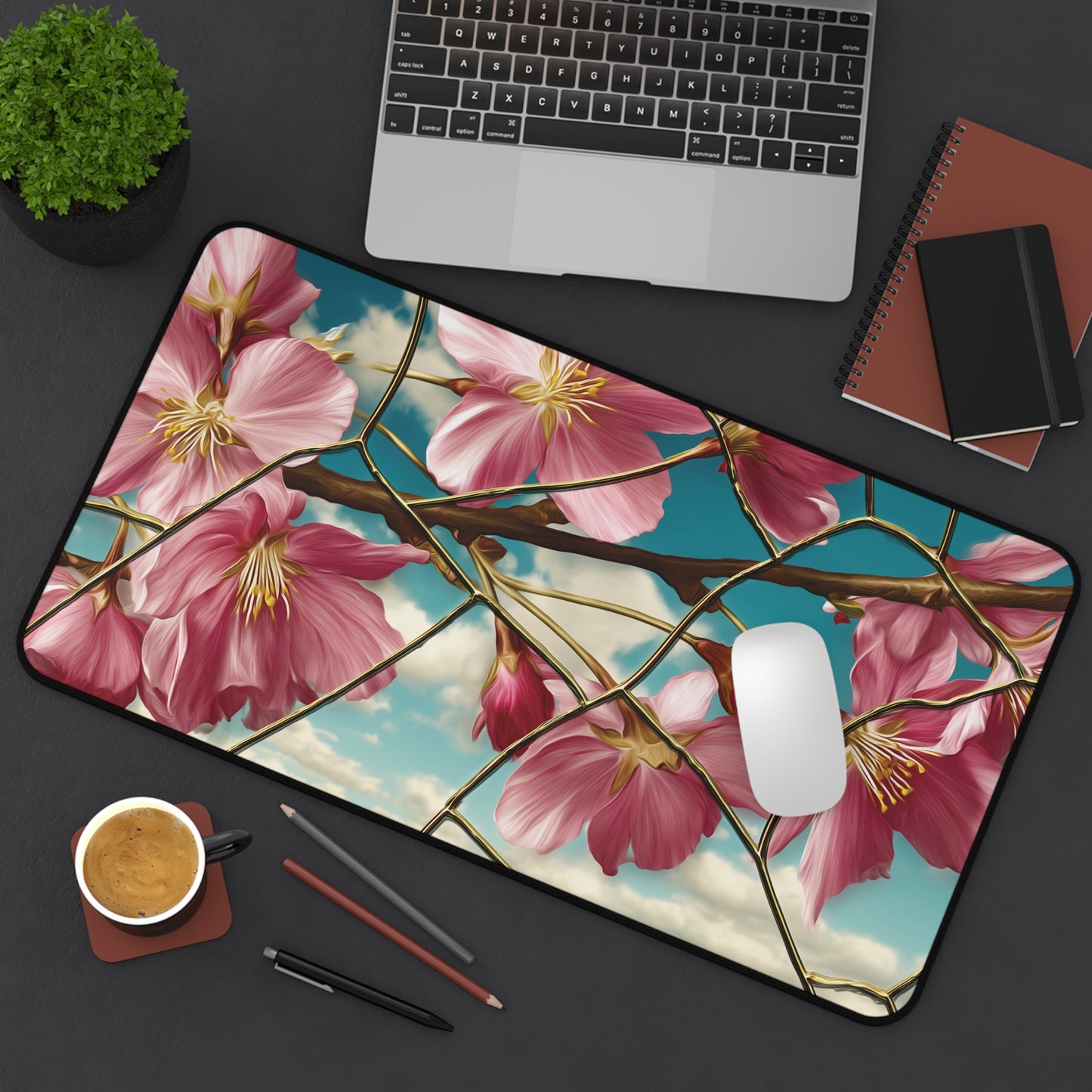 Cherry Blossom Desk Mat: Pink Sakura & Blue Sky Design