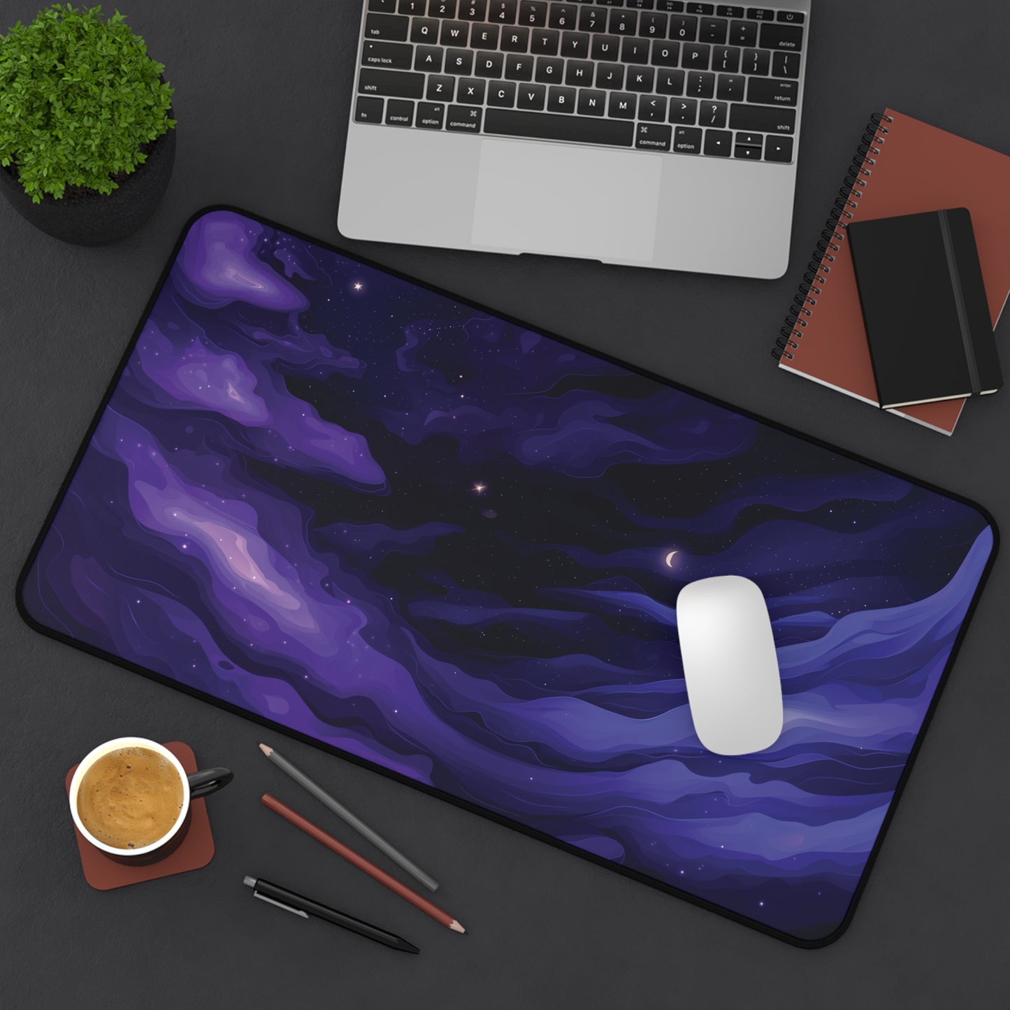 Abstract Purple Desk Mat, Celestial Moon Desk Pad