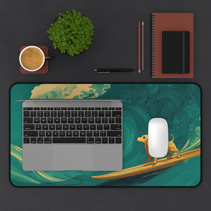 Surfing Dachshund Dog Ocean Wave Desk Mat