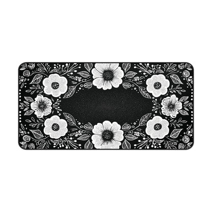 Black & White Floral Desk Mat: Hand-Drawn Botanical Mouse Pad
