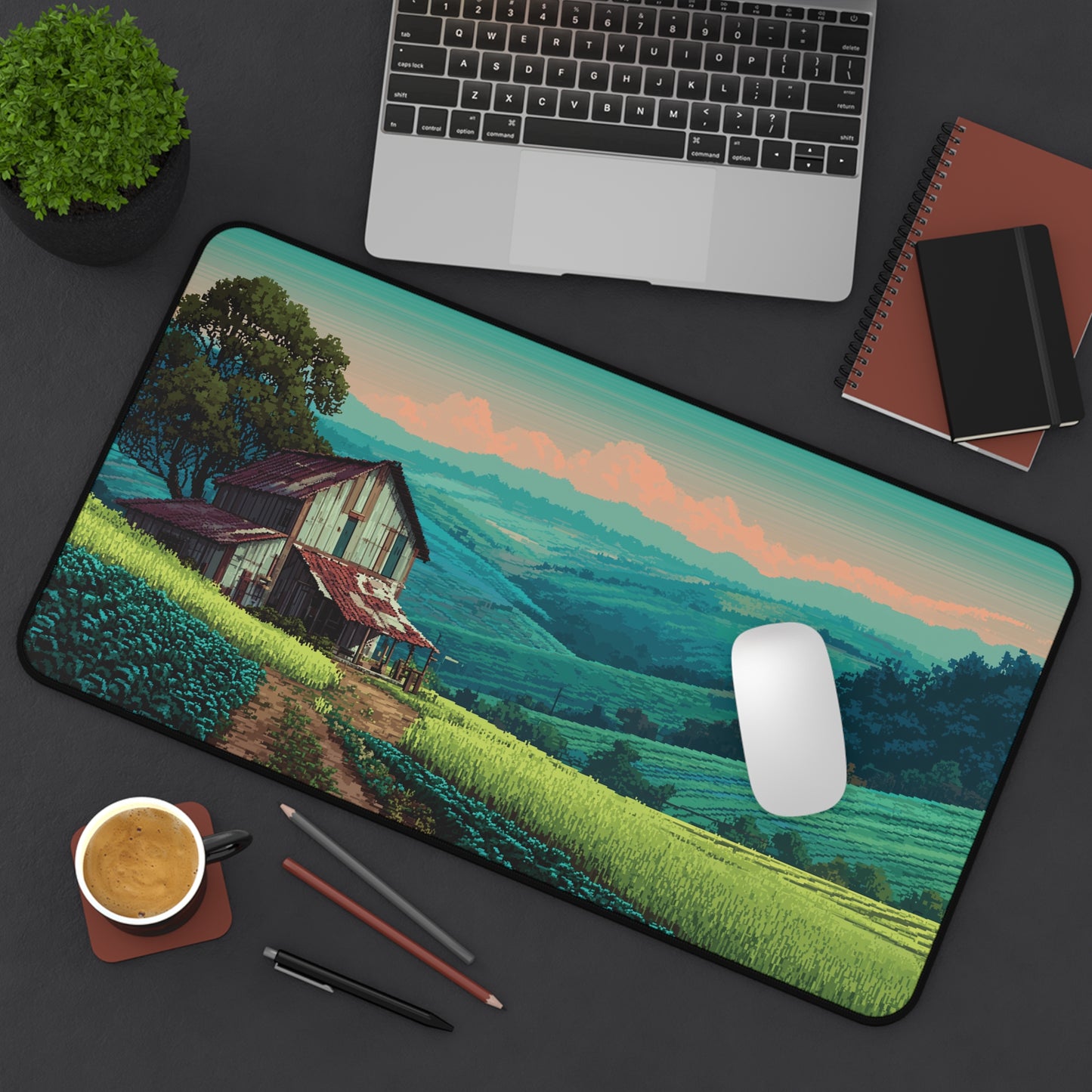 Countryside Desk Mat Pixel Art Aesthetic