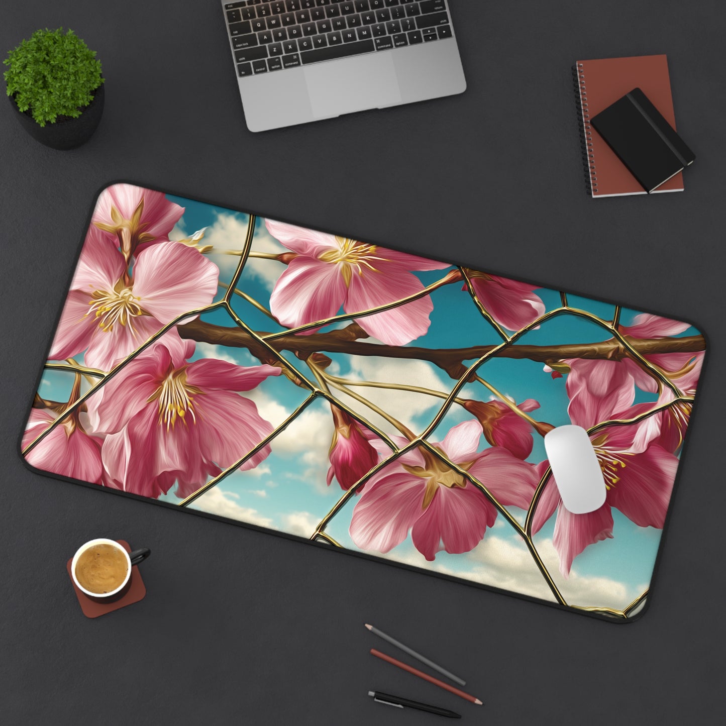 Cherry Blossom Desk Mat: Pink Sakura & Blue Sky Design