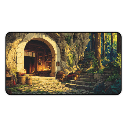Pixel Art Desk Mat: Forest Cave Mouse Pad