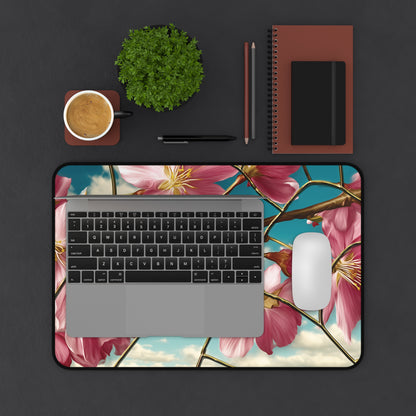 Cherry Blossom Desk Mat: Pink Sakura & Blue Sky Design