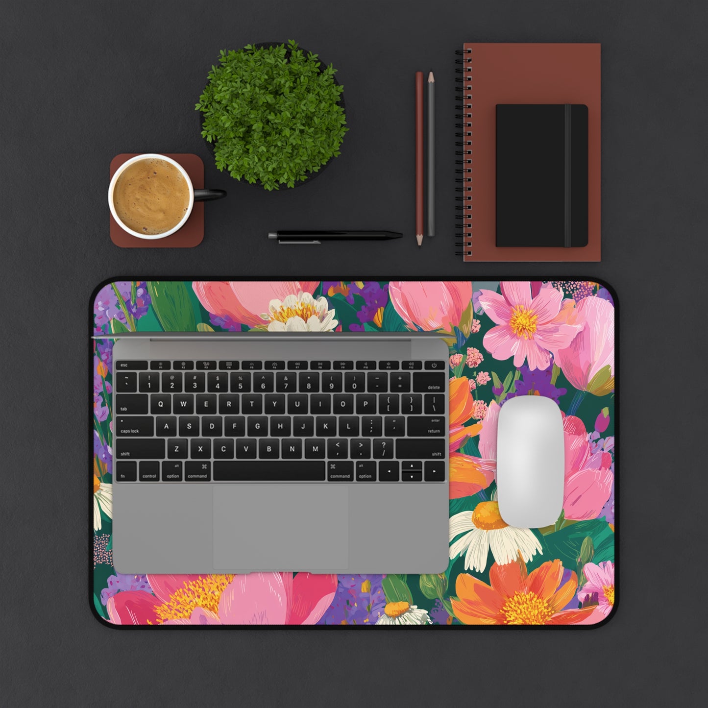 Colorful Wildflower Desk Mat, Painting Flowers Mouse Pad