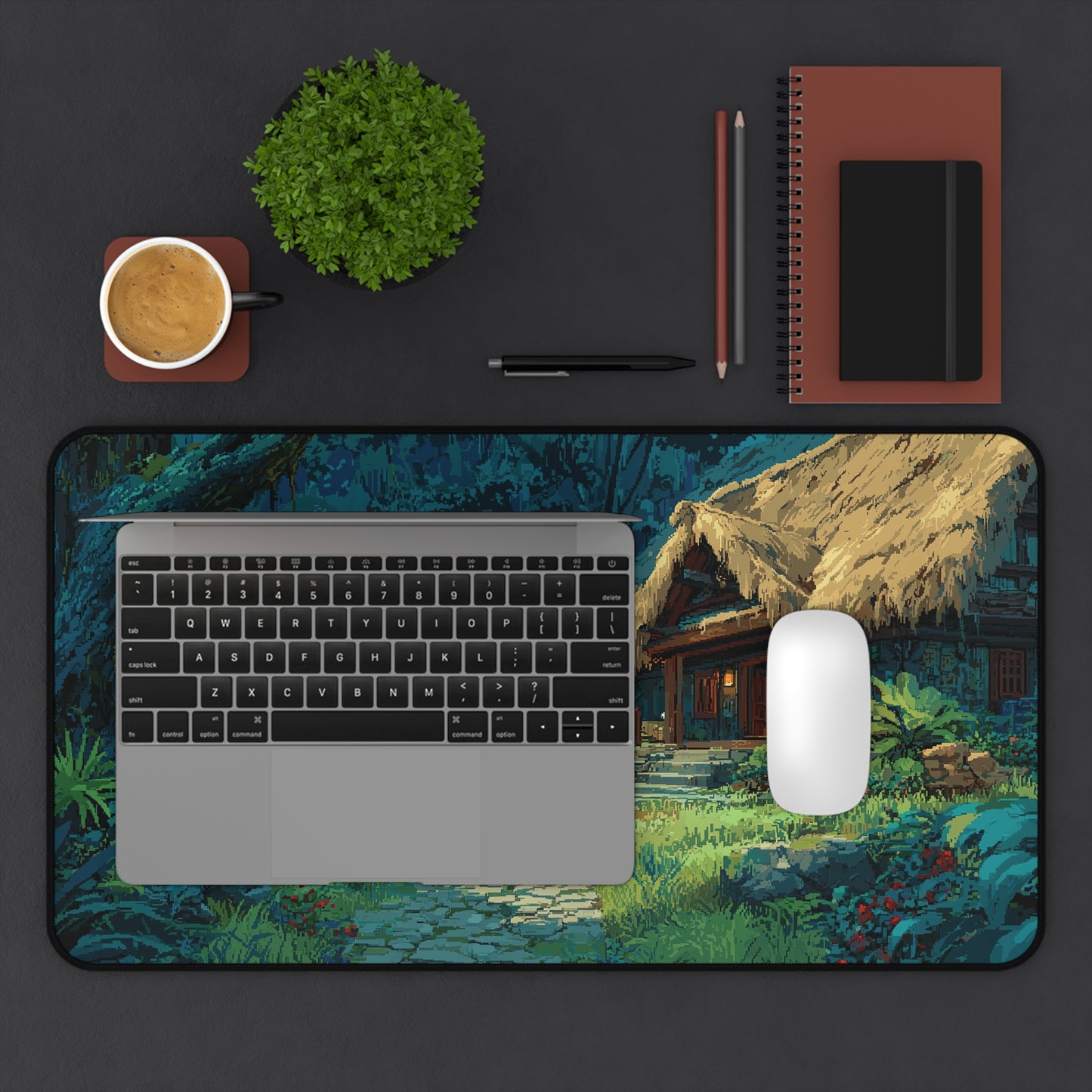 Pixel Art Desk Mat: Cozy Forest Mouse Pad XL