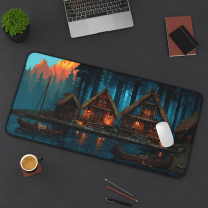 Pixel Art Desk Mat: Fantasy Village Gaming Mouse Pad