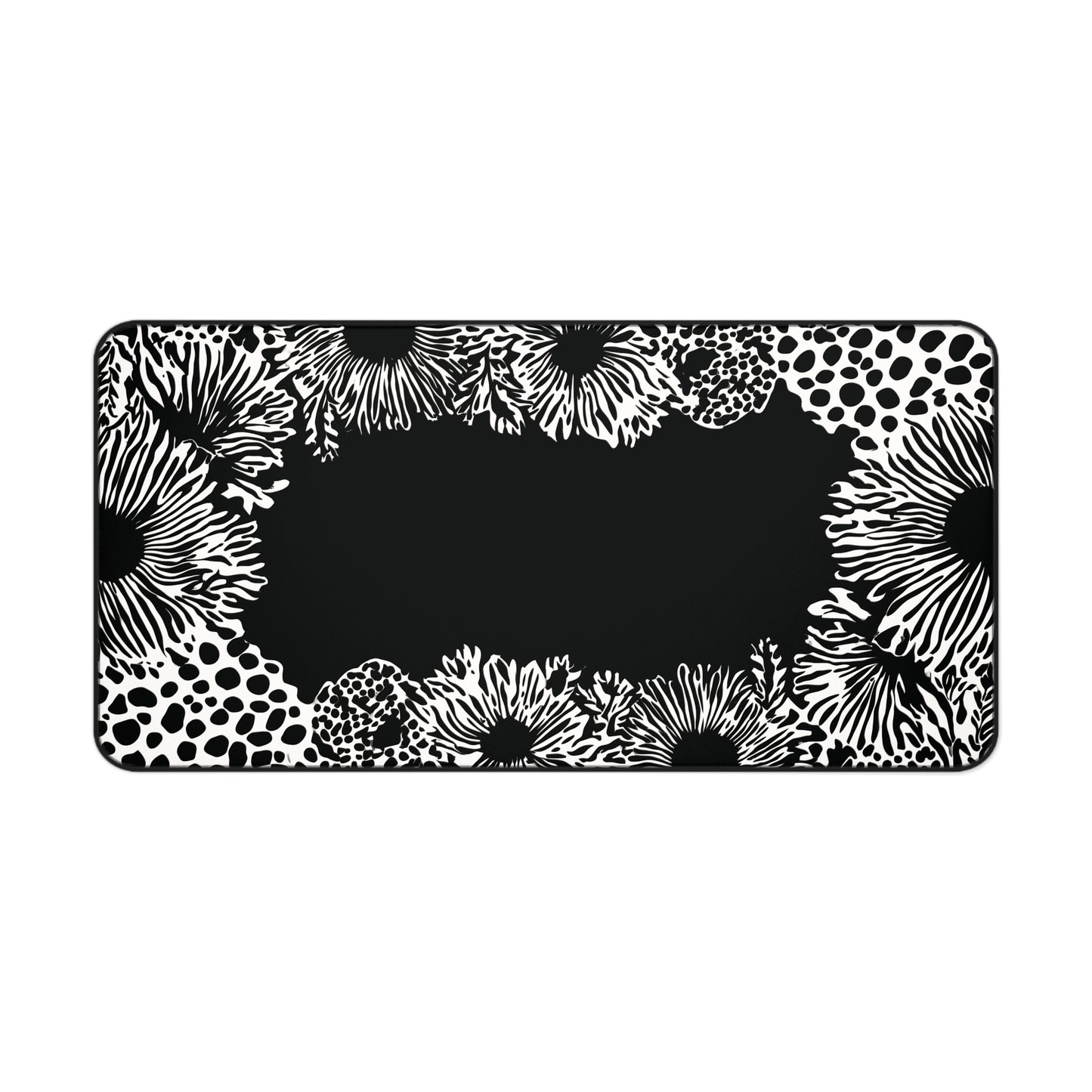 Abstract Flower Desk Mat: Modern Black & White Design