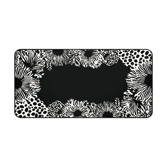Abstract Flower Desk Mat: Modern Black & White Design